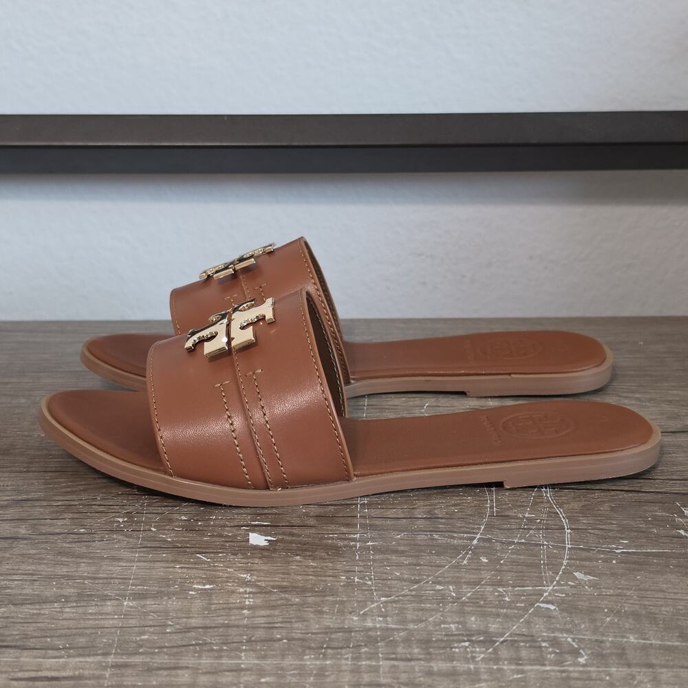Tory Burch Everly Women's Leather Slides Sandals Shoes Size 40 (9.5-10) Brown - Picture 1 of 8